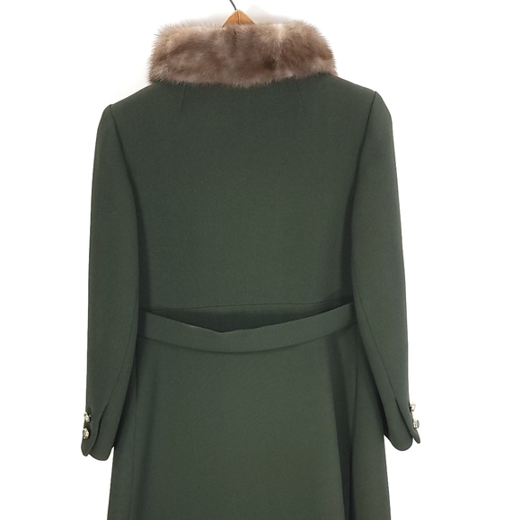 Vtg Lord & Taylor Coat Women's S? Faux Fur Collar Green Lined Retro Look - Picture 3 of 13